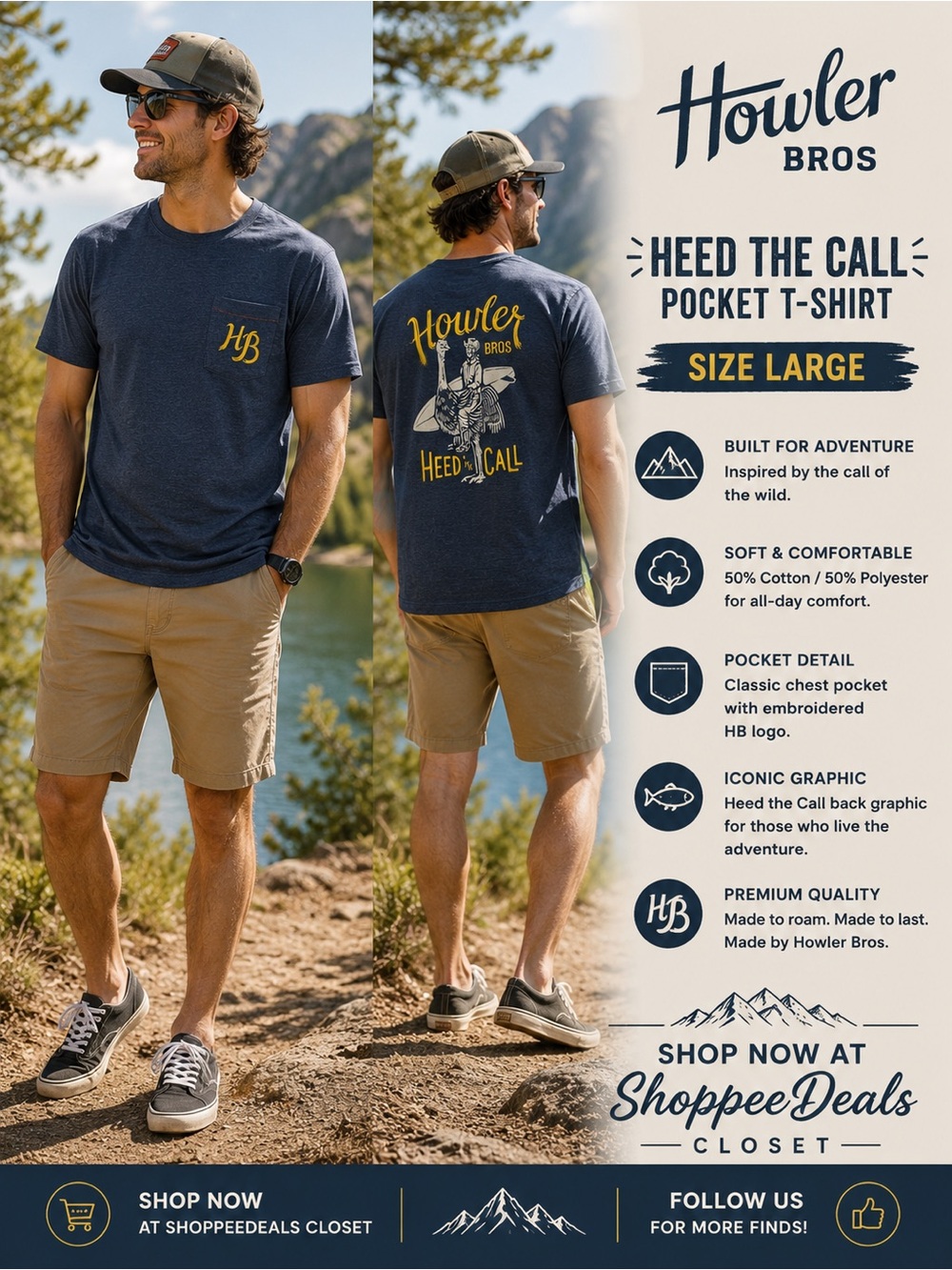 Howler Bros. “Heed the Call” Pocket Graphic T-Shirt – Men’s Size Large